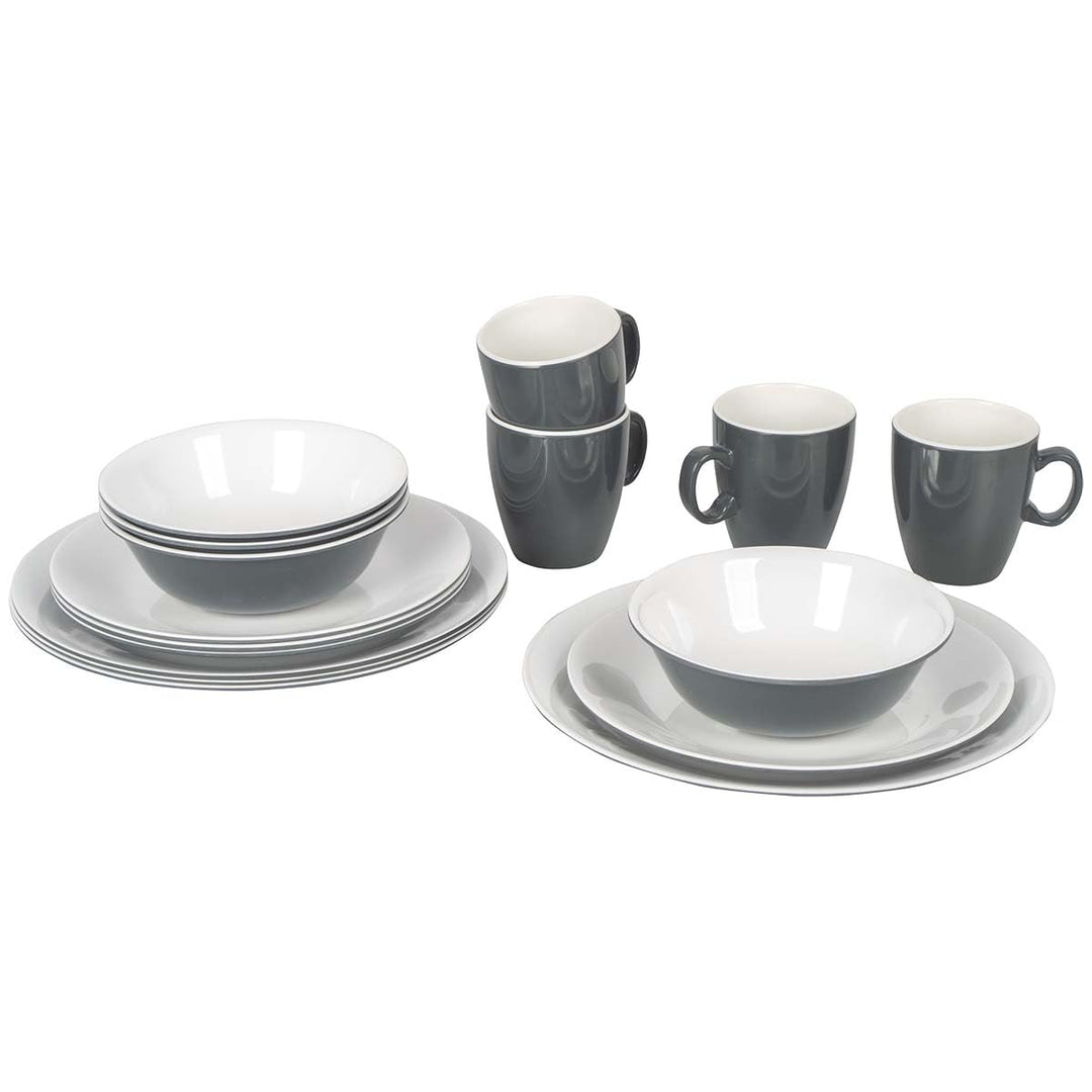 Bo-Camp - Geschirrset - 100% Melamin - 16-teilig - Grau