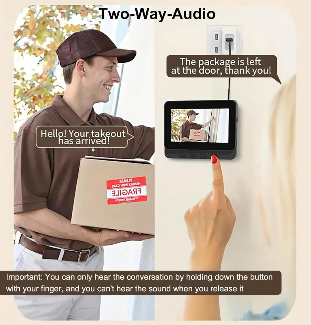 Drahtlose Video Türklingel mit 4.3" HD Innenmonitor Wasserdicht Kabellose Doorbell 1080P Funk Türkli