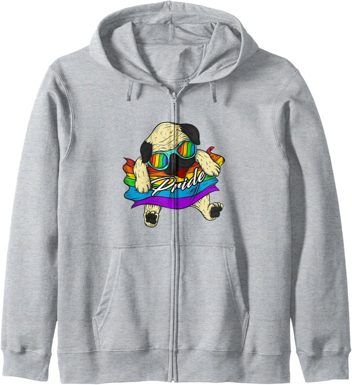 Hund Mops Regenbogenfahne Homosexuell Schwul Gay Pride Kapuzenjacke