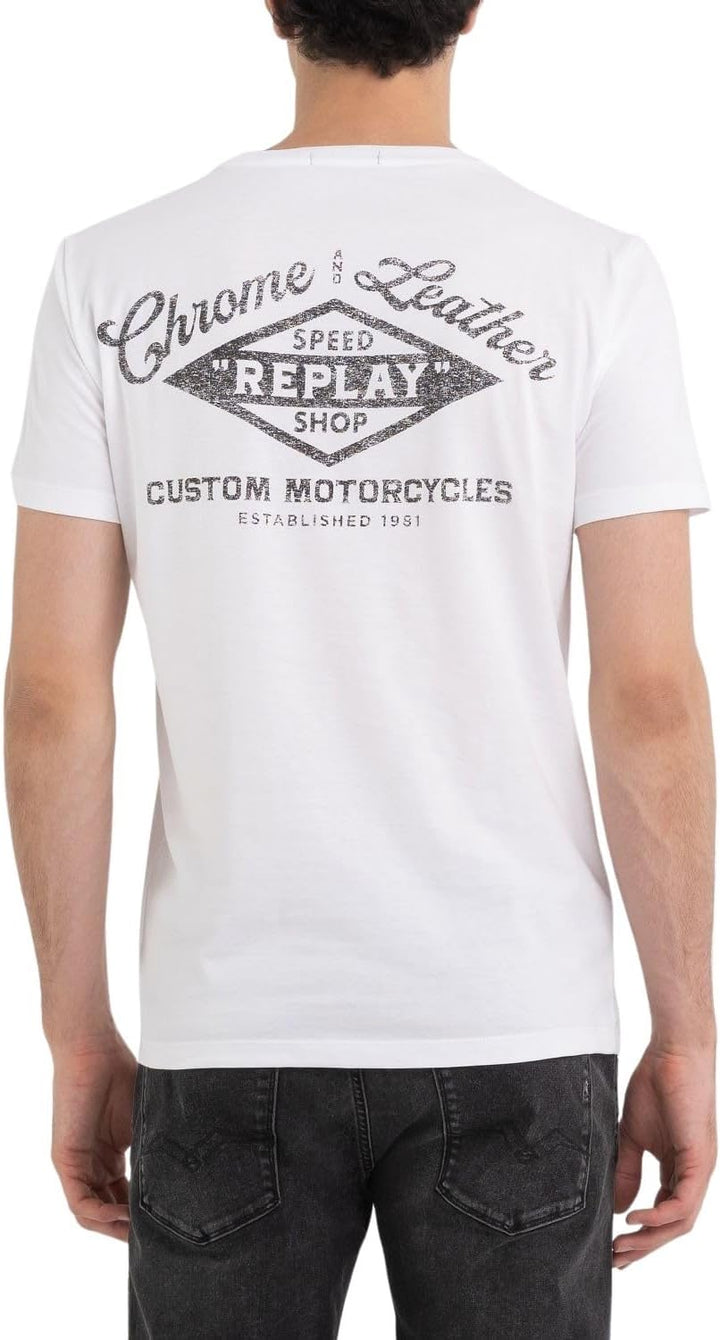 Replay Herren T-Shirt Kurzarm Rundhalsausschnitt Chrome and Leather M White 001, M White 001