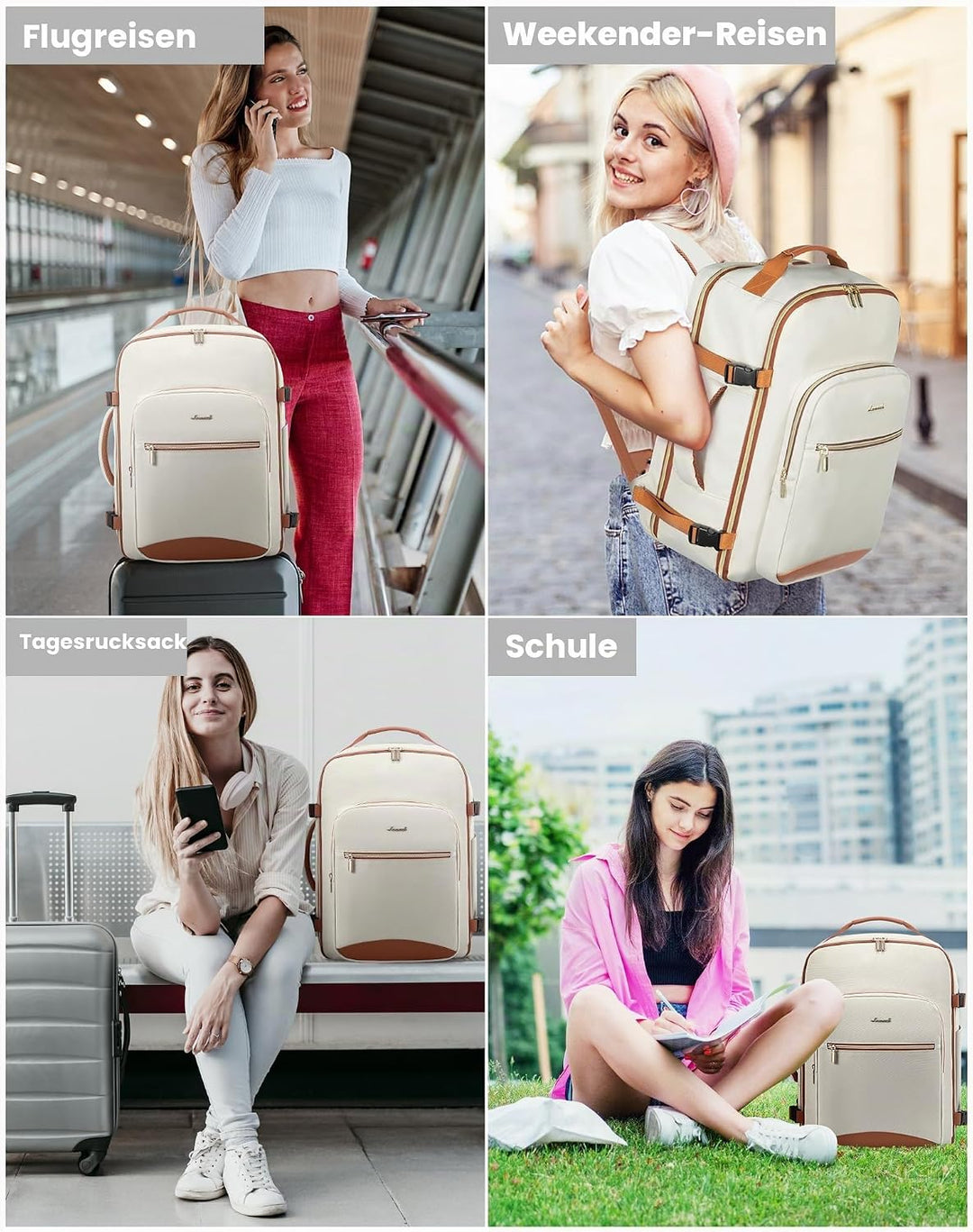 LOVEVOOK Handgepäck Rucksack, 45L Gross Reiserucksack Damen Flugzeug Koffer Travel Backpack, Wasserd