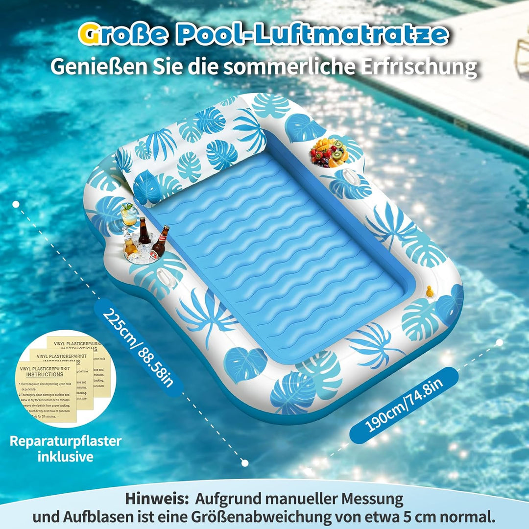 JONRRYIN Luftmatratze Pool für Erwachsene, Tanning Pool 225x190cm mit Sprühfunktion & Getränkehalter