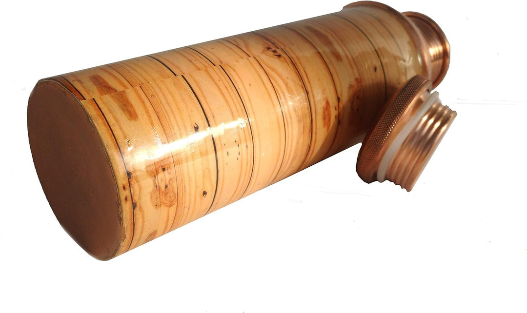 Holz Design Siebdruck reines Kupfer Wasser Flasche 950 ml Fassungsvermögen Ayurveda Gesundheit Benef