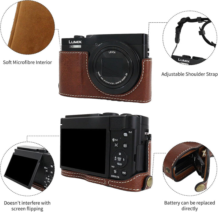Rieibi TZ99 Kameratasche, PU Leder Kameratasche für Panasonic Lumix DC-TZ99 Digitalkamera, abnehmbar