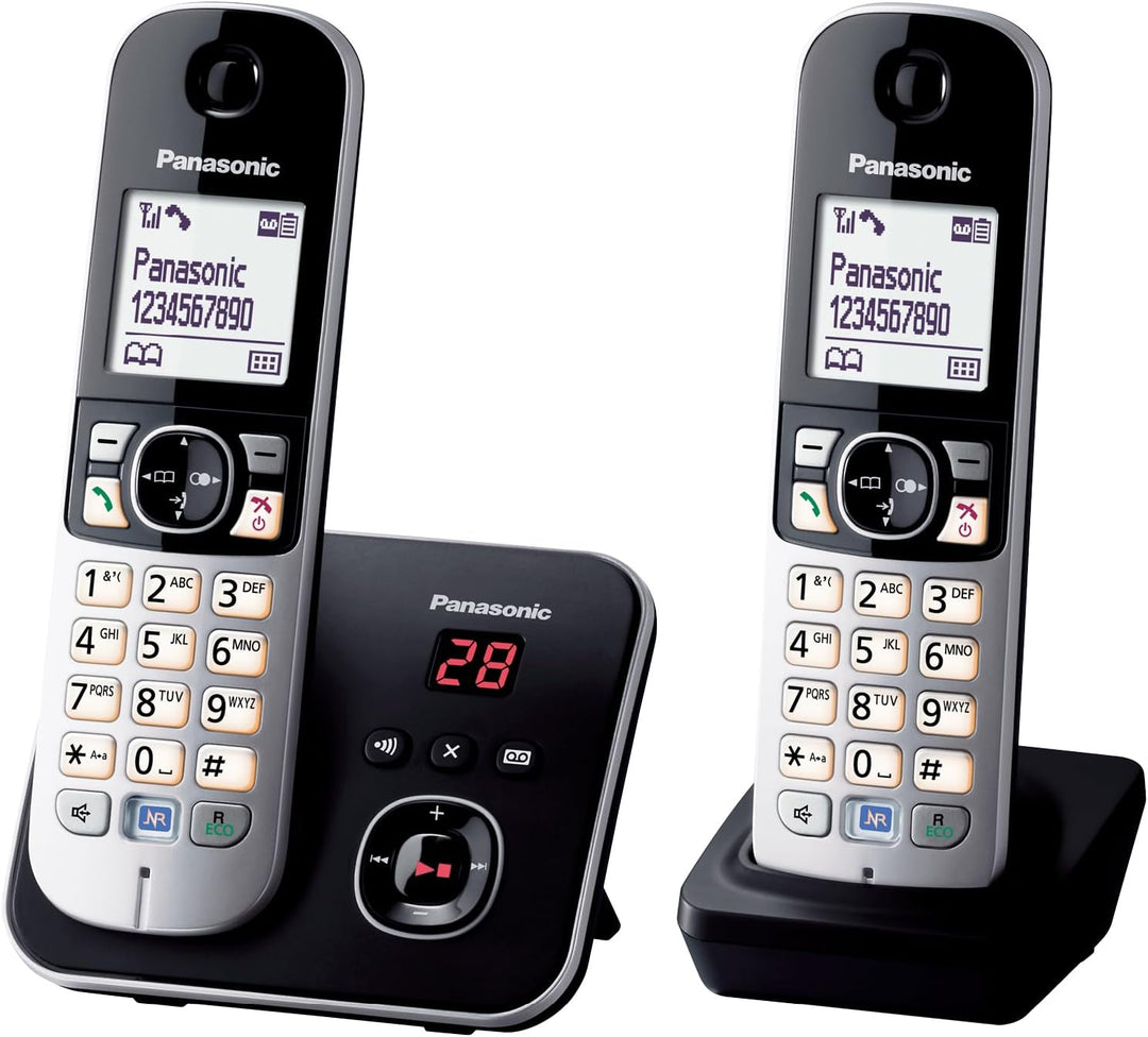 Panasonic KX-TG6822GB DECT Schnurlostelefon mit Anrufbeantworter (strahlungsarm, Eco-Modus, GAP Tele