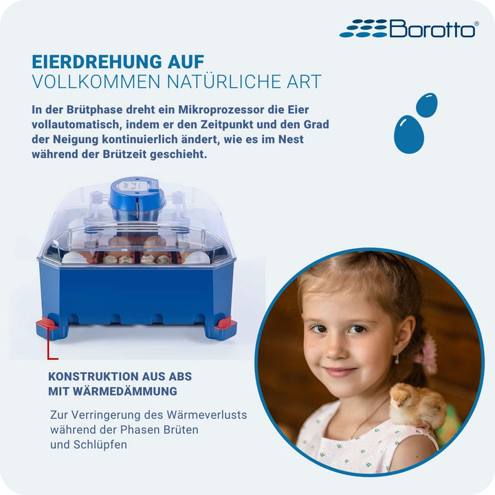 Borotto Lumia 16 | Brutautomat Vollautomatisch, Inkubator für 16 Eier oder 64 Kleine Eier mit Automa