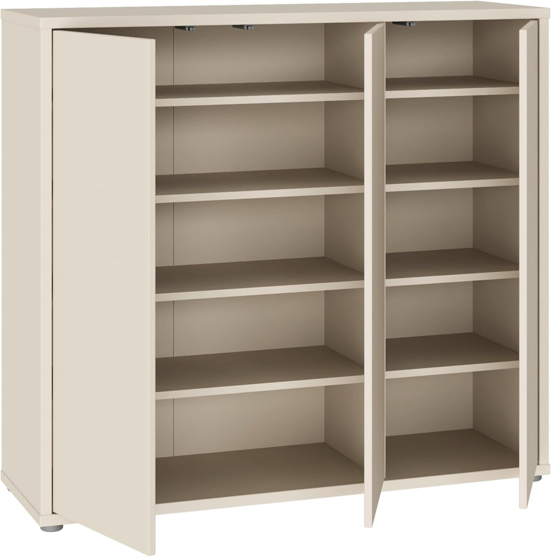 Forte Alice Springs Schuhschrank 100 110, Flurschrank mit 3 Türen und 8 Einlegeböden, Holzwerkstoff,