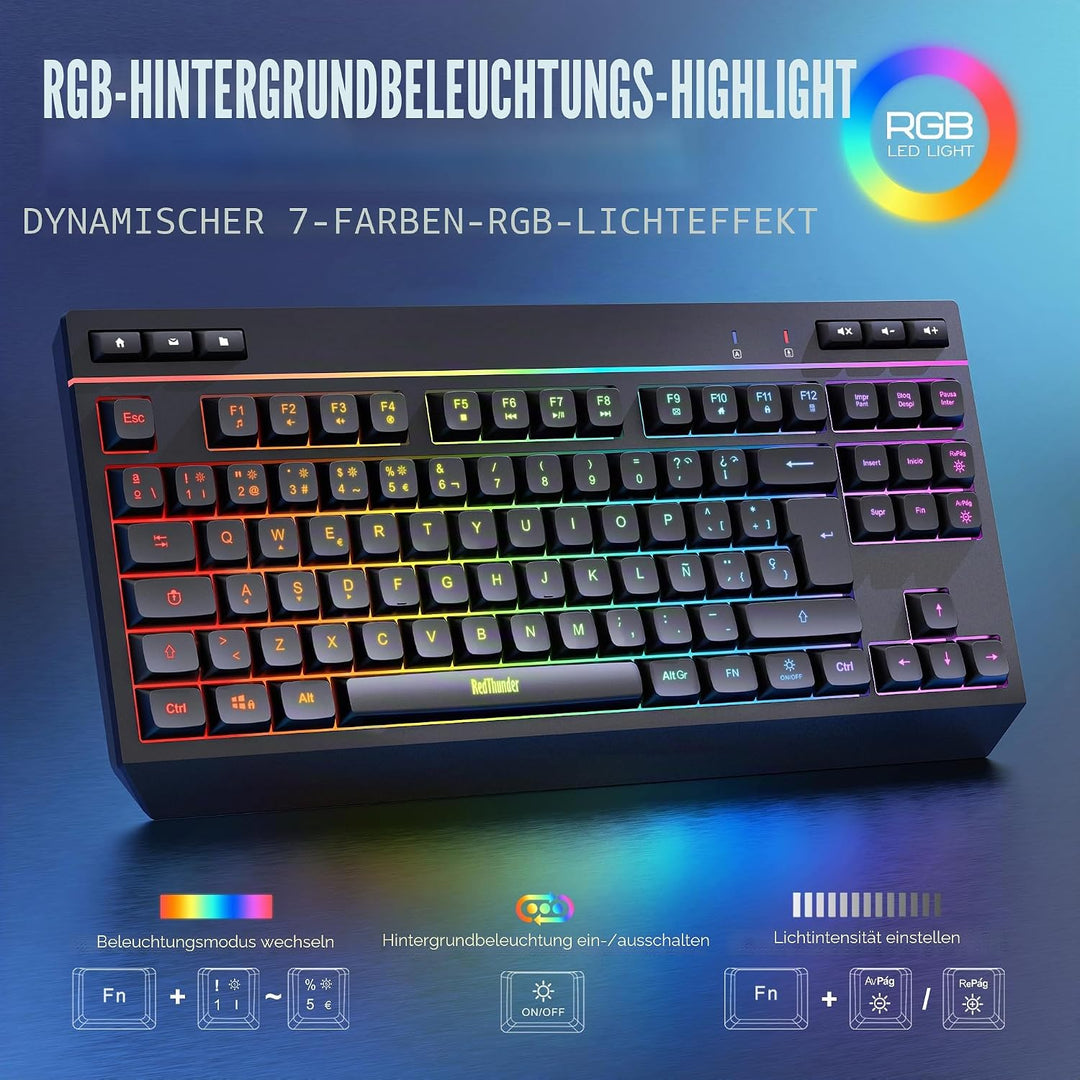 RedThunder K20 TKL Kabellose Gaming-Tastatur, einstellbare RGB-Hintergrundbeleuchtung und wiederaufl