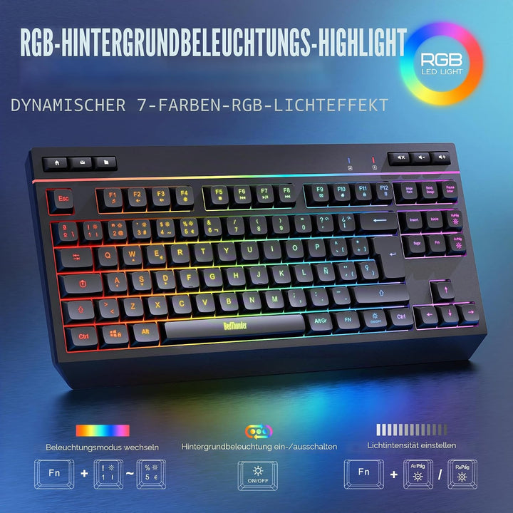 RedThunder K20 TKL Kabellose Gaming-Tastatur, einstellbare RGB-Hintergrundbeleuchtung und wiederaufl