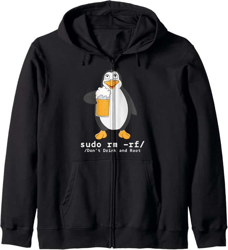 Tux Linux Pinguin Sudo Rm Rf | Computerfreak Bier Hacker Kapuzenjacke