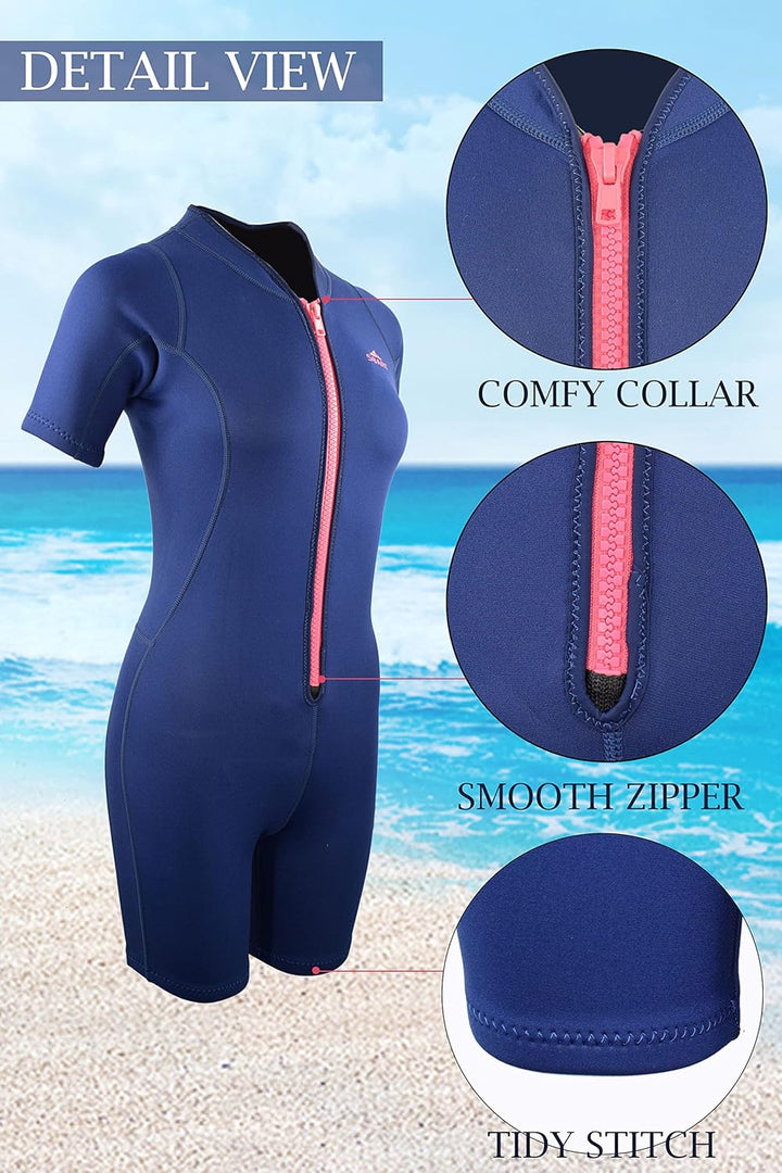 Damen Herren 2mm Neoprenanzug Tauchanzug Einteilig Shorty Kurzarm Badeanzug One Piece Wetsuit 080, L