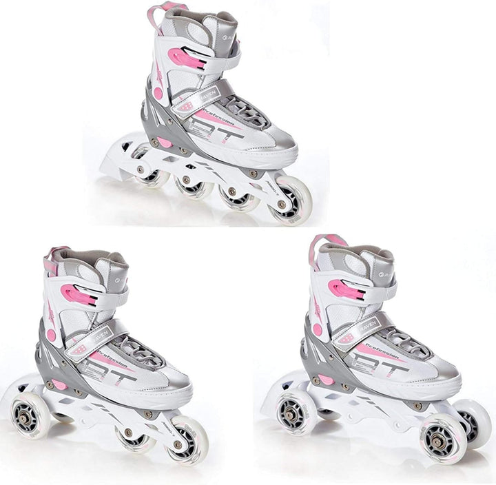 3in1 Inline Skates Inliner Triskates Rollschuhe Raven Profession Weiss/Rosa 38-42(25cm-27,5cm), Weis
