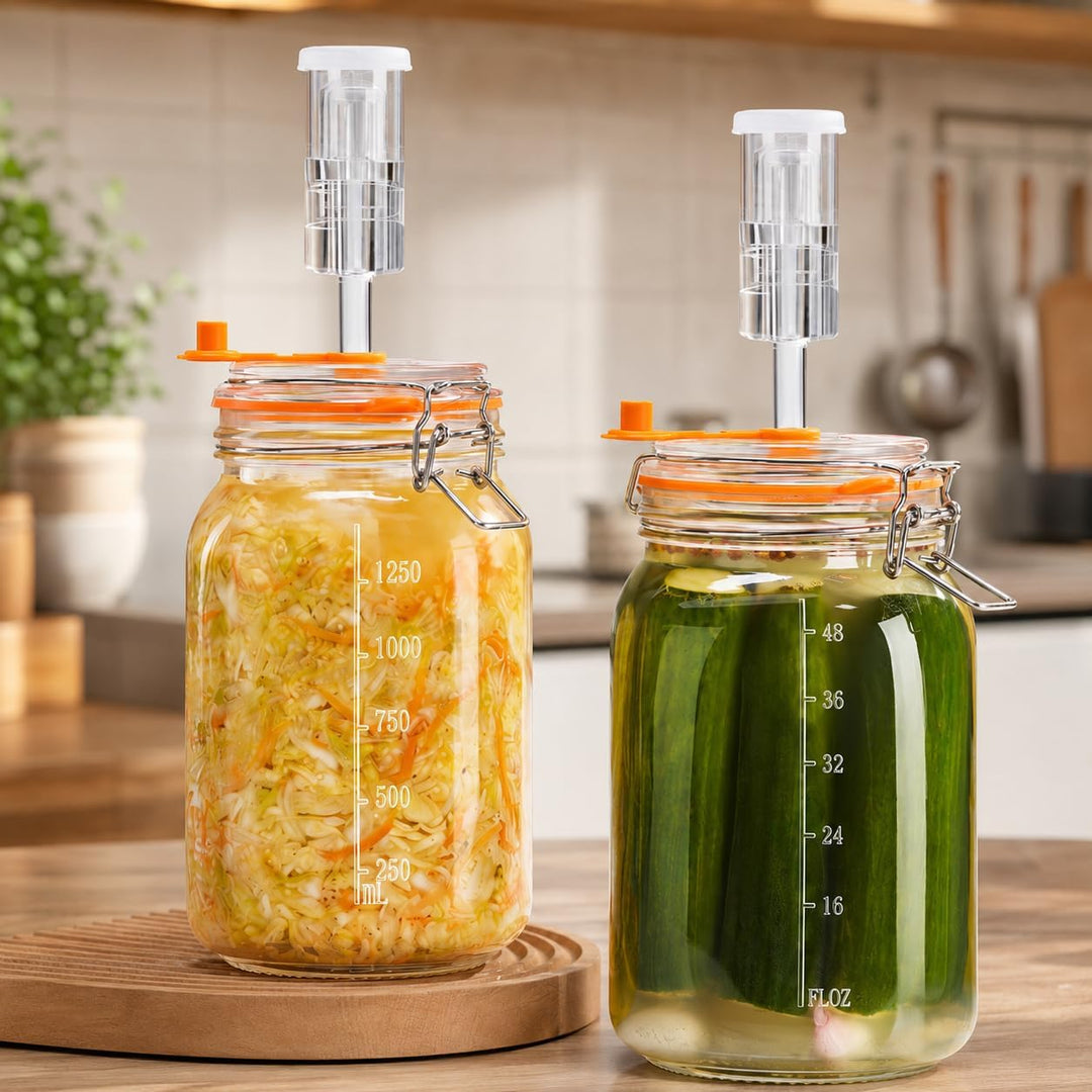 Fermentierglas 1,5 L – Quadratisches Glas-Fermentierset mit Gewicht für Sauerkraut, Hot Sauce, Met,