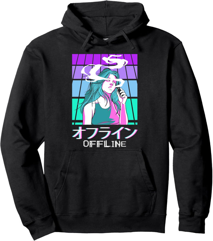 Japanese Aesthetic Vaporwave Smoking Anti-Social Anime Girl Pullover Hoodie