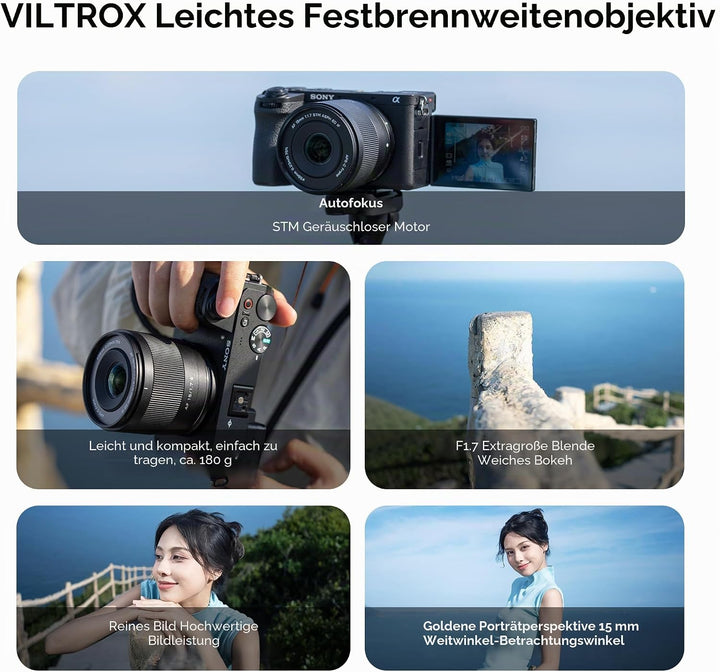 VILTROX AF 15mm F1.7 Air E Objektiv für Sony E-Mount, f/1.7 APS-C Autofokus Festbrennweite, kompatib