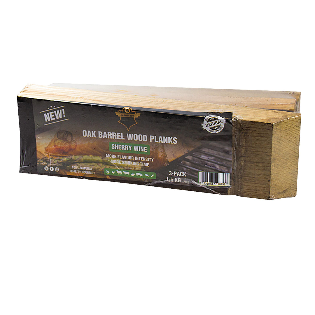 POWERHAUS24 Oak Barrel Wood Plank Sherry, Grill-Räucherholz, Grillplank, 3 Stück je 500g, 100% natür