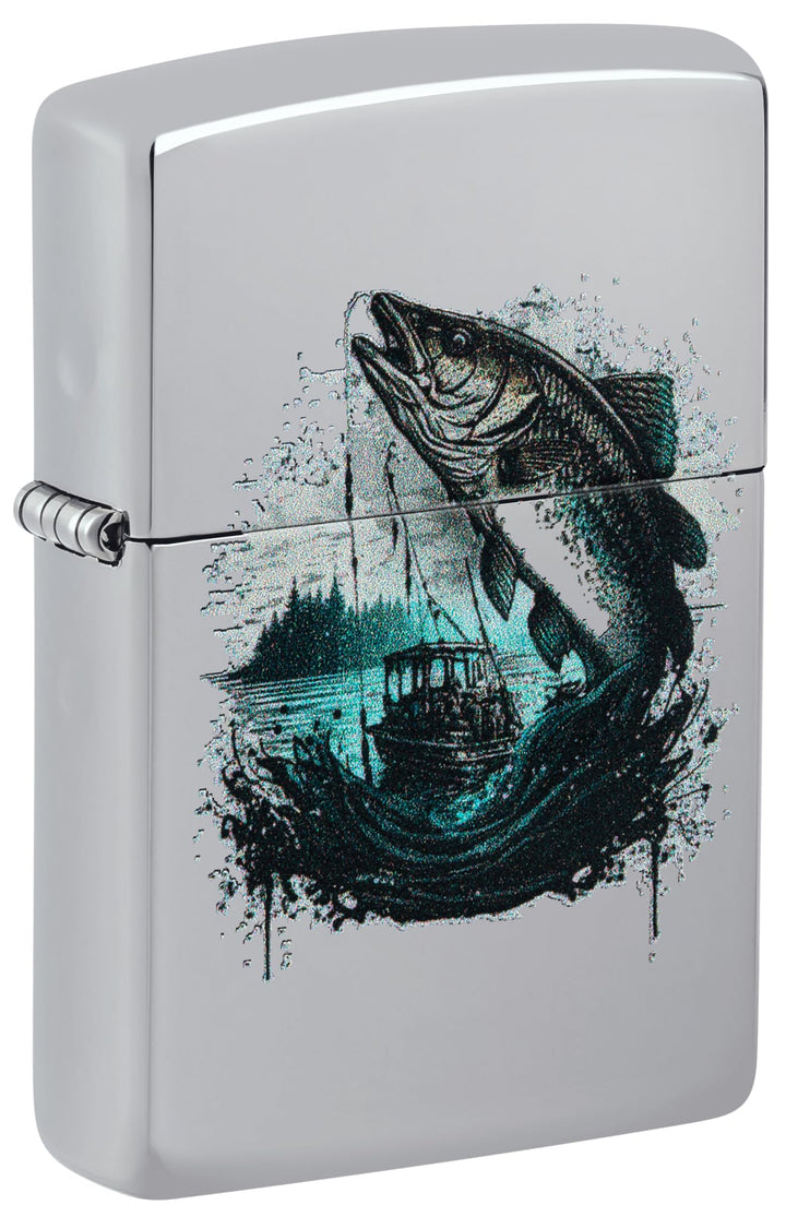 Zippo Sturmfeuerzeug - Fish and Boat, High Polish Chrome, Color Image - Nachfüllbar - Wiederverwendb