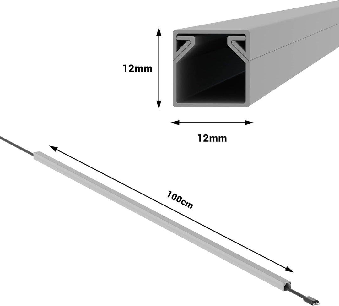 Kabelkanal Selbstklebend Pro mit Schaumklebeband, Kabelschacht 50m 12x12mm - 50x1m, Gray - Grau 50m