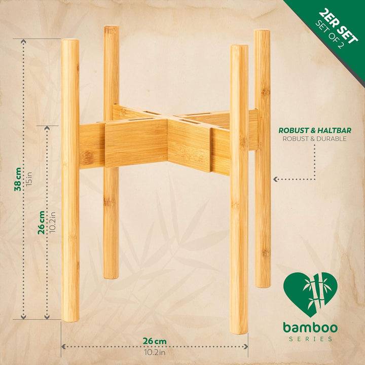Rubberneck 2er Set Bambus Pflanzenständer - Verstellbare Blumentopfständer aus Bambusholz für den In
