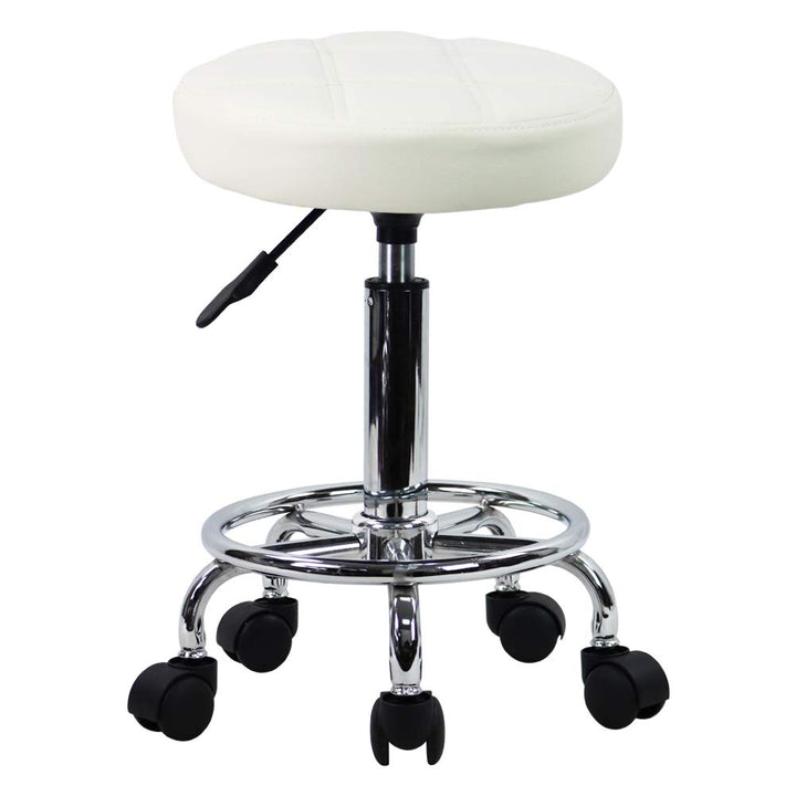 KKTONER Rollhocker Arbeitshocker Barhocker höhenverstellbar 49-64cm drehbar aus Kunstleder Weiss, We
