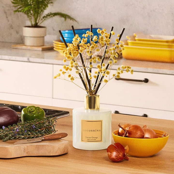 COCORRÍNA Raumduft Reed Diffuser mit 8 Duftstäbchen 200ml, Tuscan Orange, Natürlich, Langanhaltend,