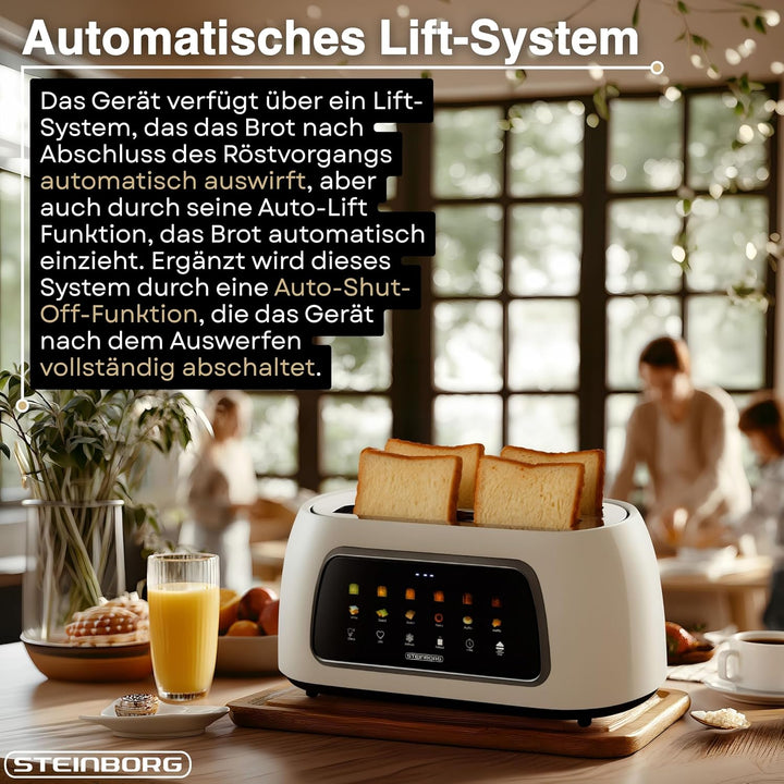 Steinborg® Automatik Toaster mit Brötchenaufsatz 4 Scheiben Automatische Liftfunktion ohne Hebel - L
