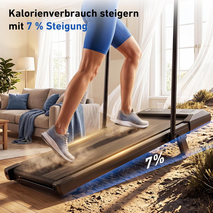 DeerRun Walking Pad mit 6% Steigung, Unter-Schreibtisch-Laufband für Home Office und Zuhause, Kompak