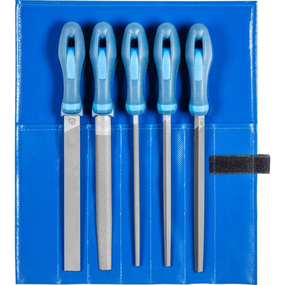 PFERD Werkstattfeilen-Set in PVC-Rolltasche, 5 Feilen, Kreuzhieb H1, 200mm, 11800531 - für die grobe