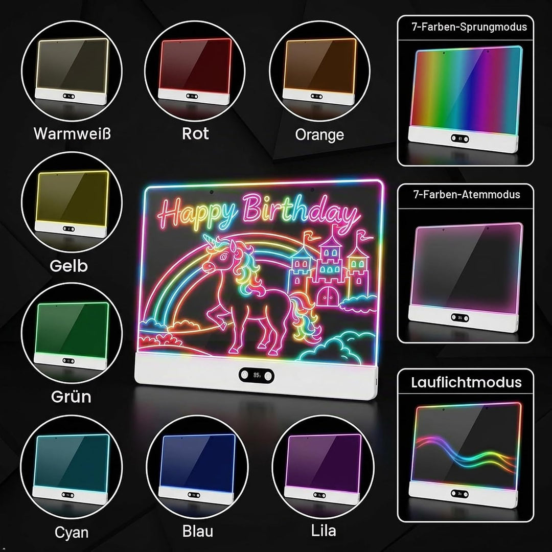 LED Zeichenbrett Wiederaufladbar mit RGB-Lichtern - 35cmx26cm Notiztafel aus kratzfestem Acryl,Led M
