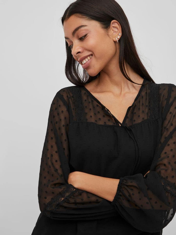 Vila Damen Viedee L/S Top/Su-Noos Bluse 34 Schwarz, 34 Schwarz
