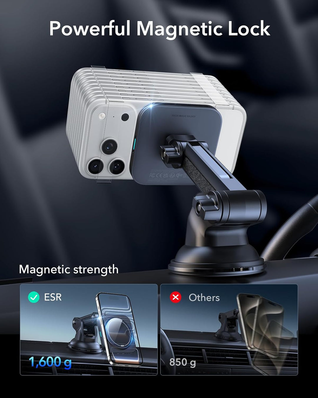 ESR für 15W Magsafe Autohalterung mit Ladefunktion, Armaturenbrett Magnet Kabelloses Ladegerät, Hand