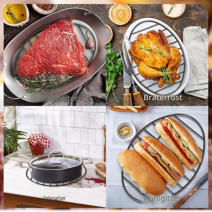 Fivebop 2 Stück Bräter, oval, antihaftbeschichtet, Edelstahl, Kühlregal, Grill, Kochen, Backen, Gril