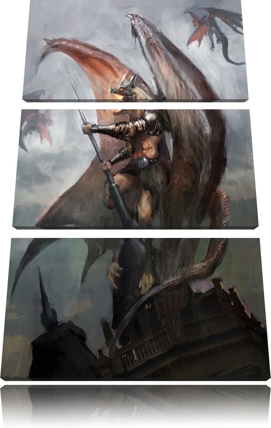 Pixxprint Drachenmann in der Stadt als Leinwandbild/Grösse: 3 Teilig (120x80) cm/Wandbild/Kunstdruck