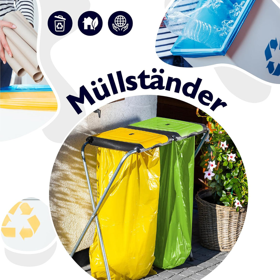 KADAX Ständer für Mülltrennung, Stabiler Müllsackhalter mit Kunststoffdeckel, Müllsackständer, Abfal