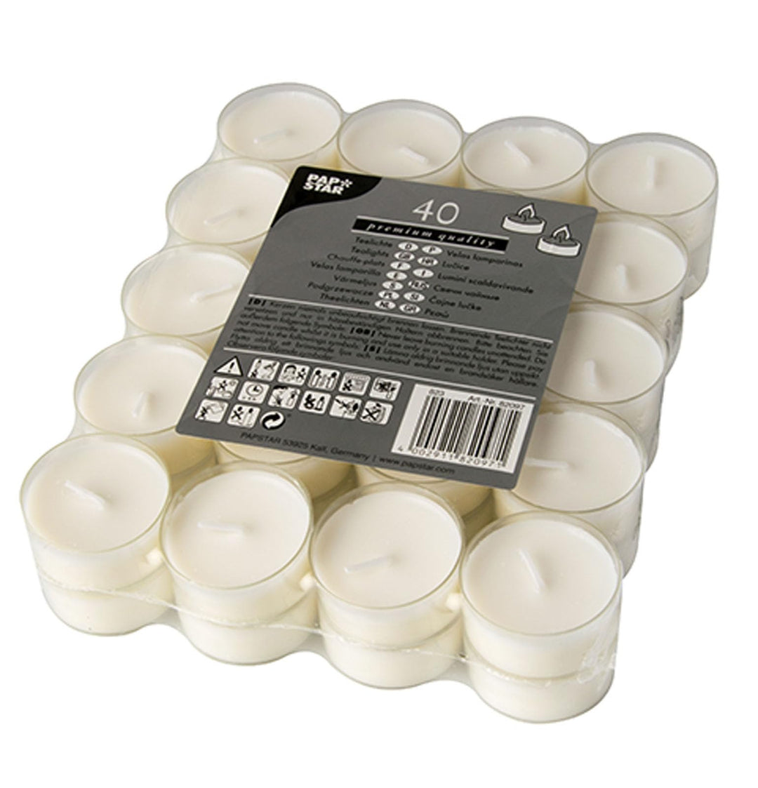 PAPSTAR 640 Teelichte Ø 38 mm · 20 mm Weiss in Polycarbonathülle
