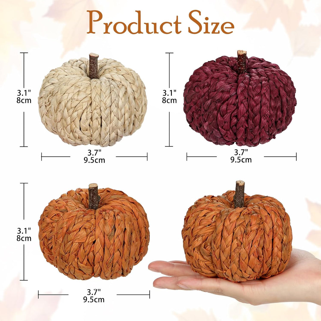 Hollyone 3er-Set Künstlicher Kürbis Herbstdeko Kleine Kürbisse Deko Orange Rot Beige Gewebte Kürbiss