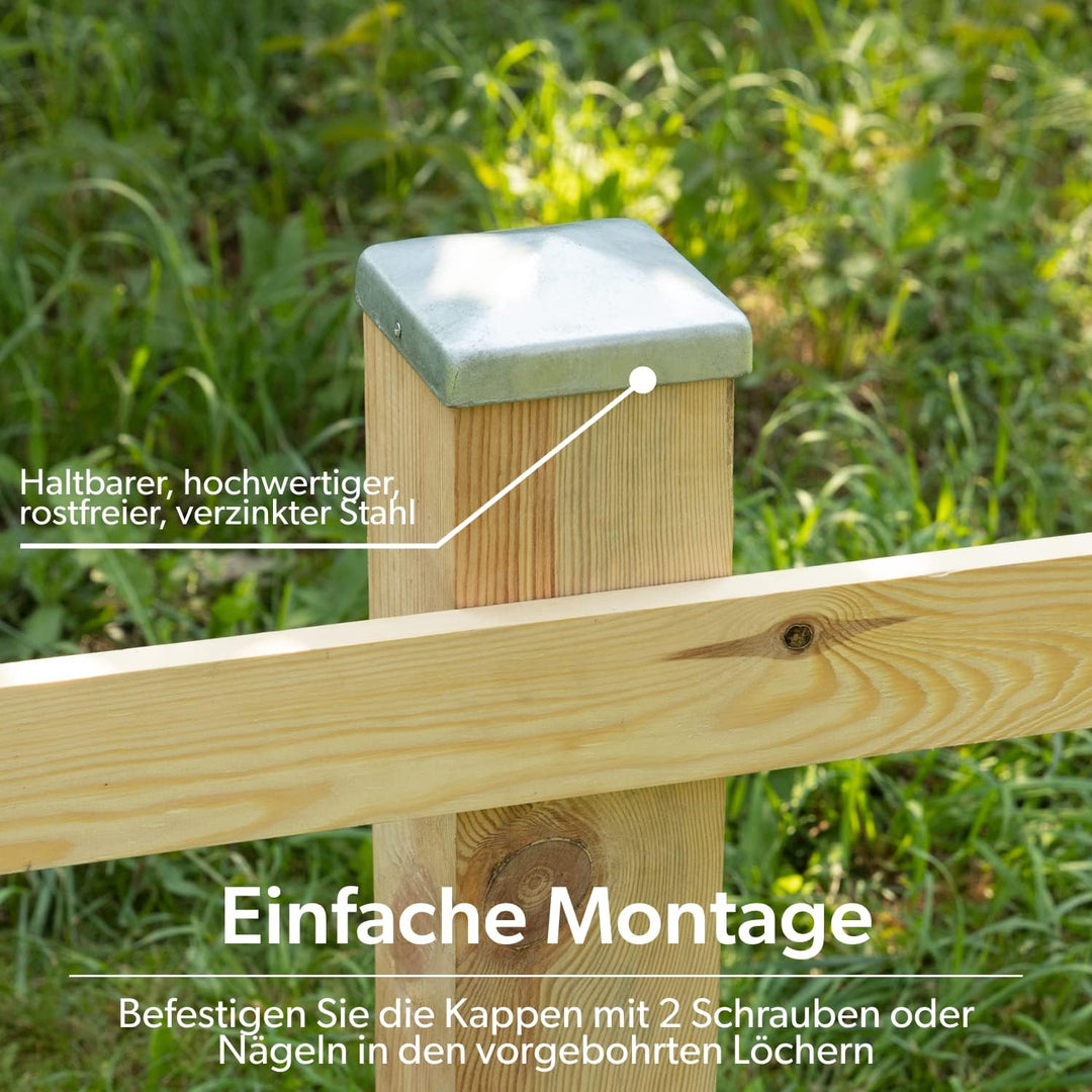 Pfostenkappen 9x9 cm - 10 Stück, 90x90 mm, Zaunpfosten Metall, Zaunpfosten verzinkt, Pyramiden Form