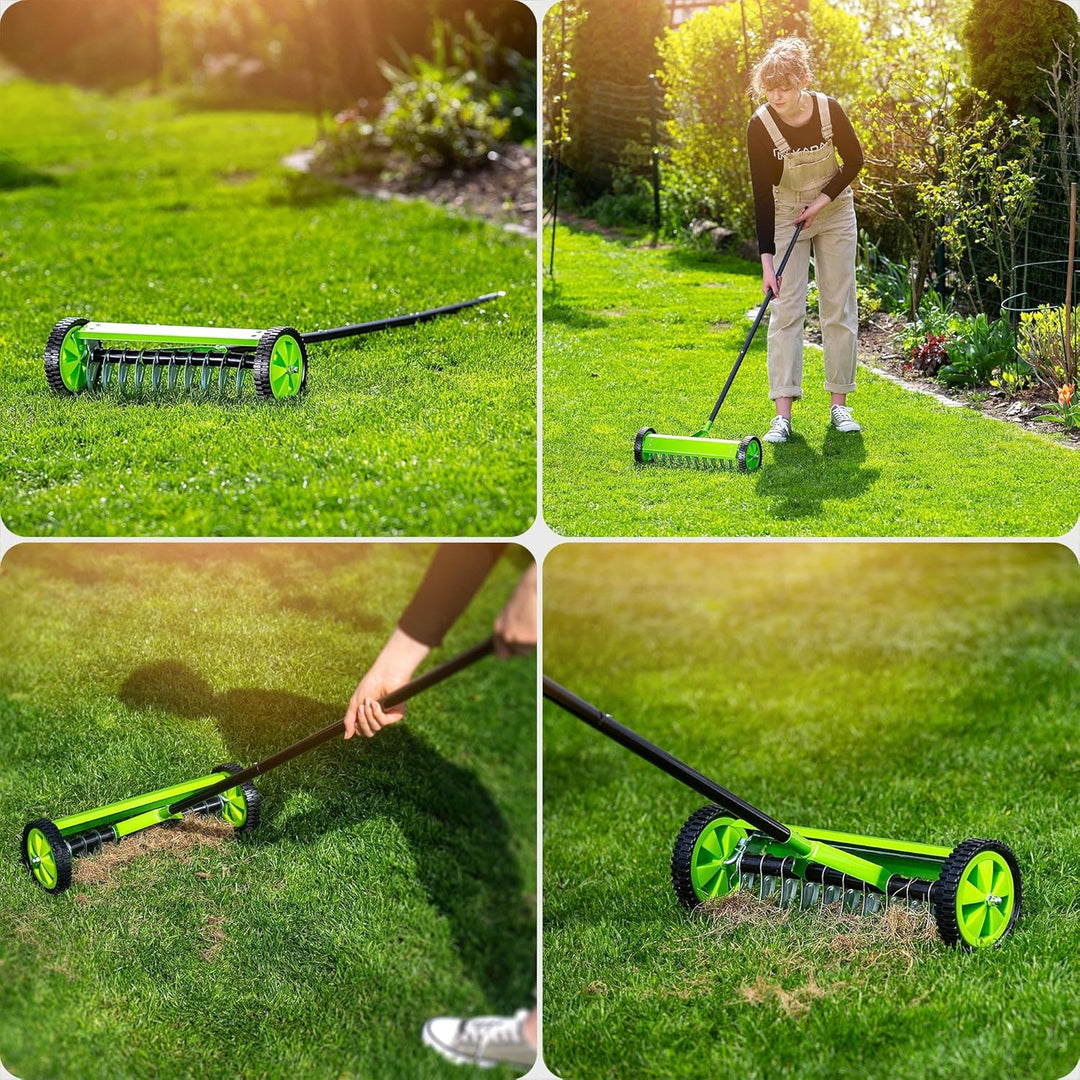 KADAX Rasenlüfter mit Rädern, Gartenkralle für Rasen, Garten, Moos, Schneidrechen aus Metall, manuel