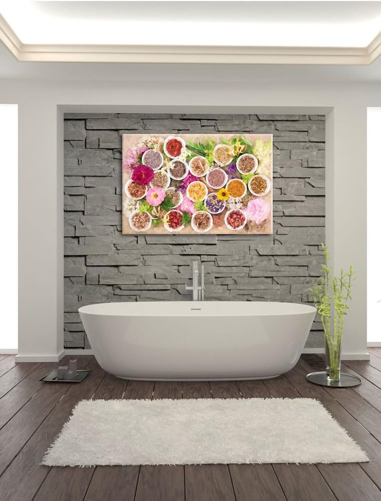 Pixxprint Heilende Kräuter und Blumen Kunst / 100x70cm Leinwandbild bespannt auf Holzrahmen/Wandbild