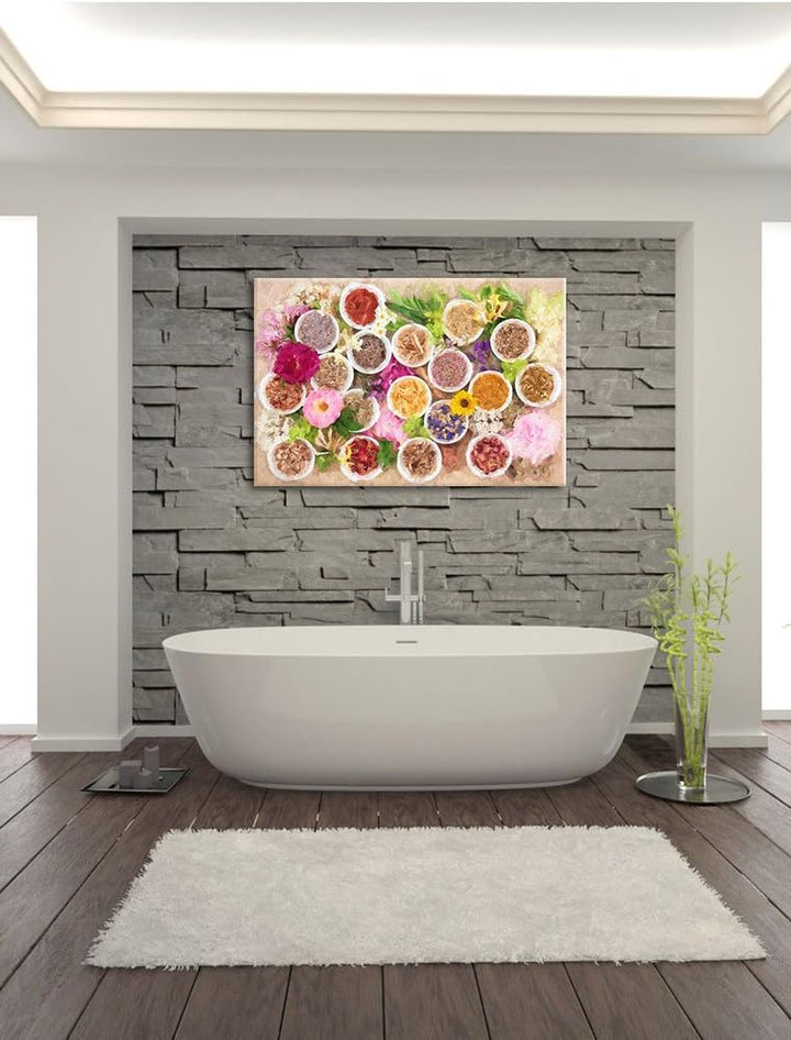 Pixxprint Heilende Kräuter und Blumen Kunst / 100x70cm Leinwandbild bespannt auf Holzrahmen/Wandbild