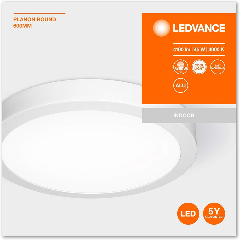 LEDVANCE LED Panel-Leuchte, Leuchte für Innenanwendungen, Kaltweiss, Länge: 60x60 cm, Planon Round 4