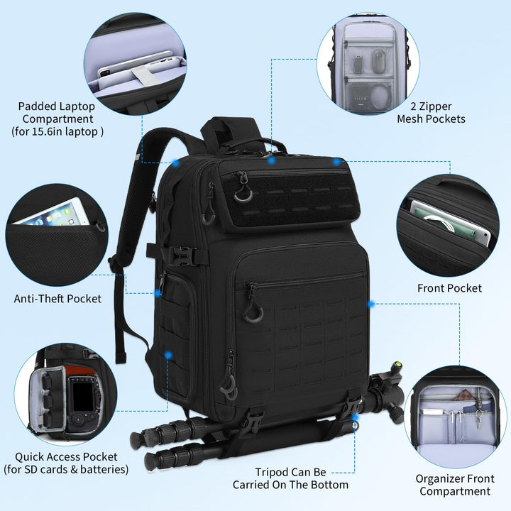Kamerarucksack DSLR SLR Kameratasche wasserfest Fotorucksack für Canon Nikon Sony Kamera Drohne Obje