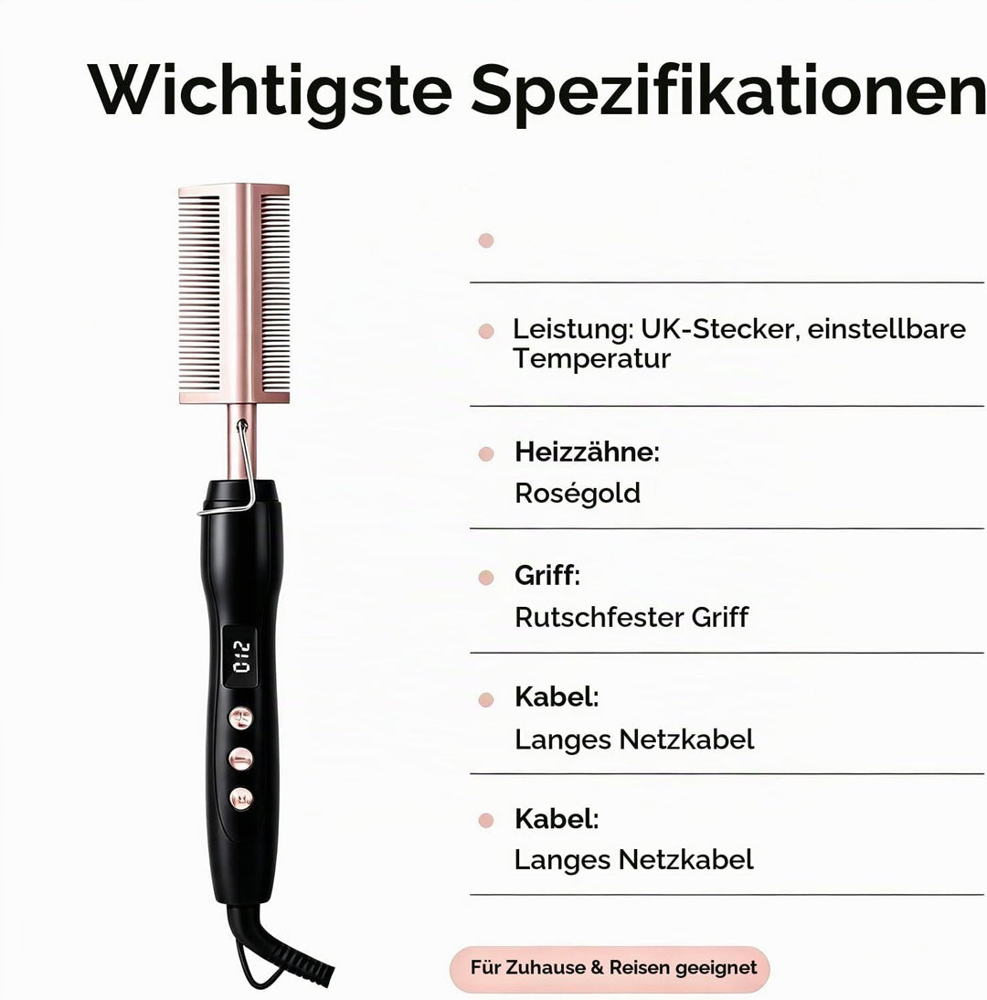 Glättbürste Kamm, Hot Comb Elektrischer Heisskamm für Afro Haare&amp;Perücken