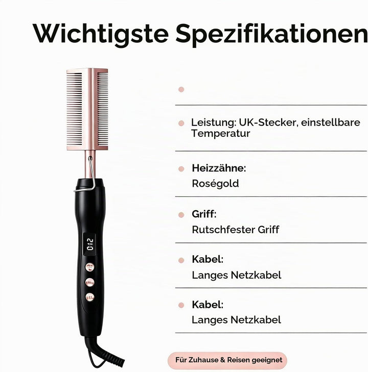 Glättbürste Kamm, Hot Comb Elektrischer Heisskamm für Afro Haare&amp;Perücken