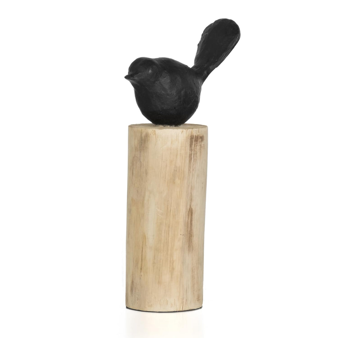 Moritz Skulptur I Vogel auf Baumstammm mittel I 15 x 7 x 27,5 cm I Holzdeko I Skulpturen Deko I Mode