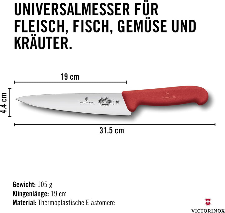 Victorinox Fibrox Kochmesser, Breites Universalmesser für Fleisch, Fisch, Gemüse und Kräuter, 19 cm,