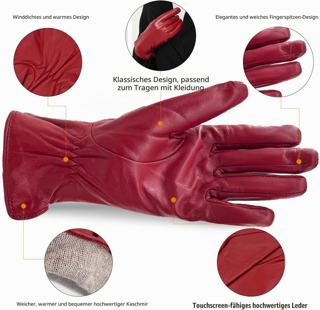 ZLUXURQ Damen Leder Handschuhe echtes Lammleder und mit Kaschmir Wolle gefütterte warme Winter Hands