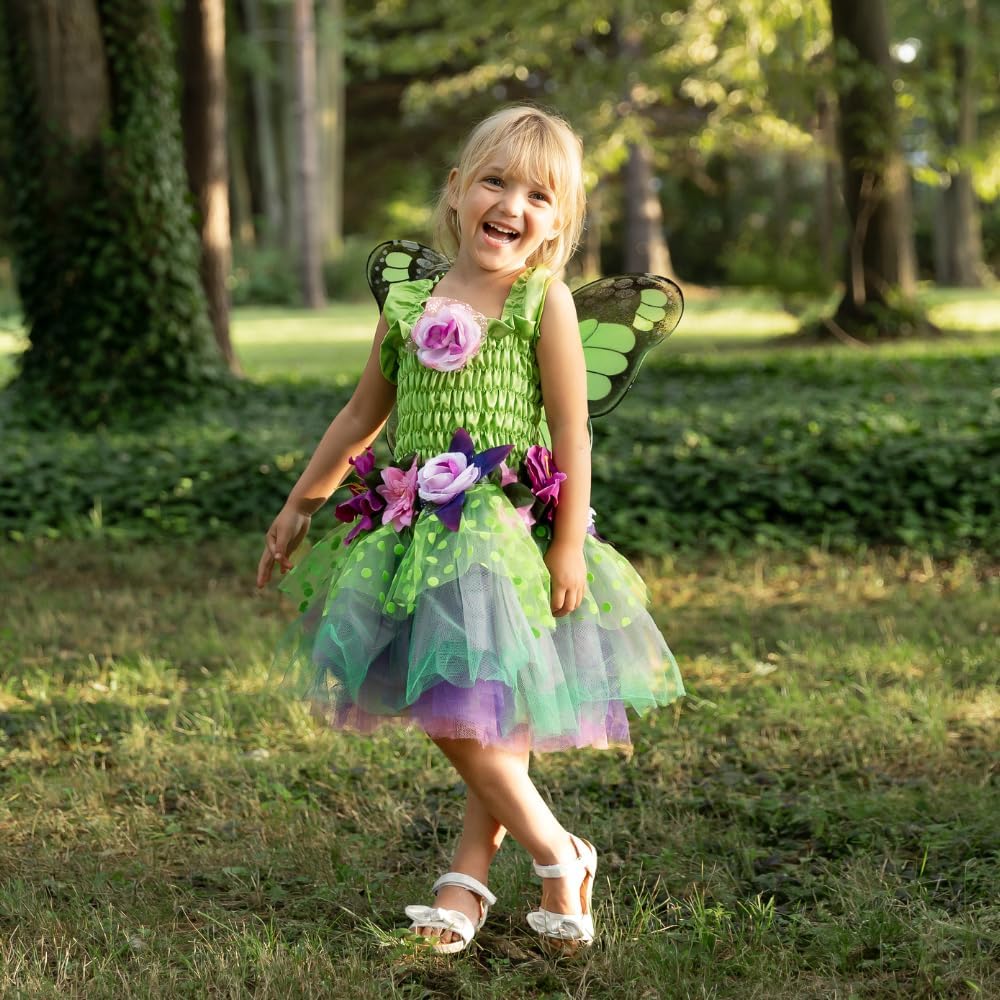 Trullala Feenkleid grün mit Flügeln, Feenkostüm, Grösse: S (2-4 Jahre)