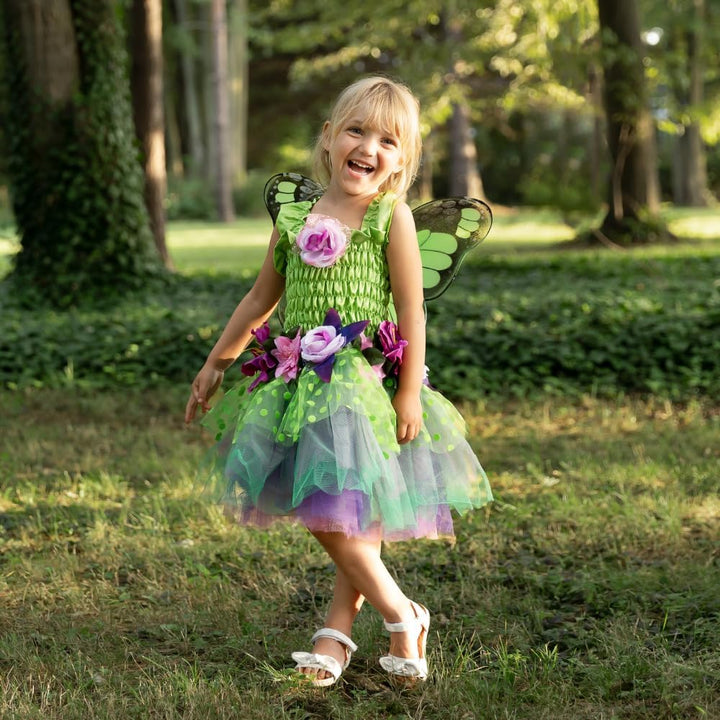 Trullala Feenkleid grün mit Flügeln, Feenkostüm, Grösse: S (2-4 Jahre)