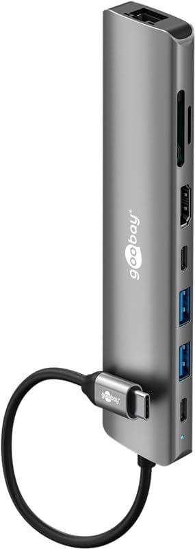 goobay USB-C Slim Hub 8-in-1 Dockingstation mit USB-C, 5Gbit/s, HDMI 4K 60 Hz, RJ45-1 Gbit/s, 2x USB